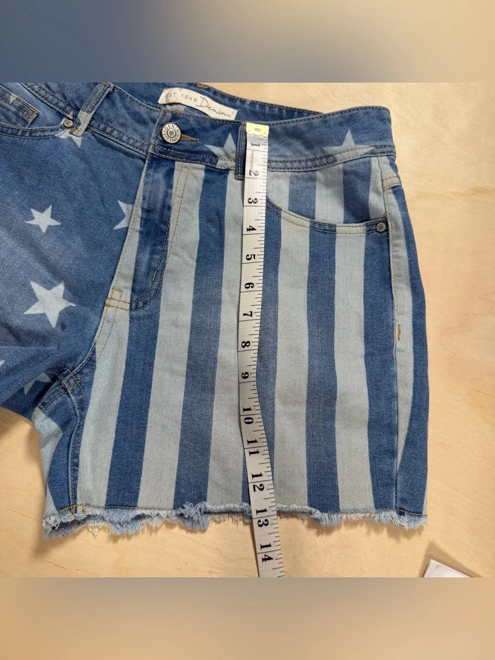 Est 1946 Denim American Flag Shorts Light Blue Denim Size 8